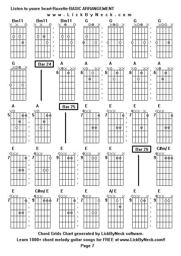 Chord Grids Chart of chord melody fingerstyle guitar song-Listen to youre heart-Roxette-BASIC ARRANGEMENT,generated by LickByNeck software.